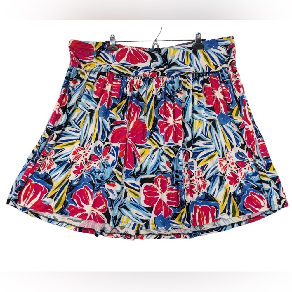 Lane Bryant Red and Blue Vibrant Floral Knit Skirt